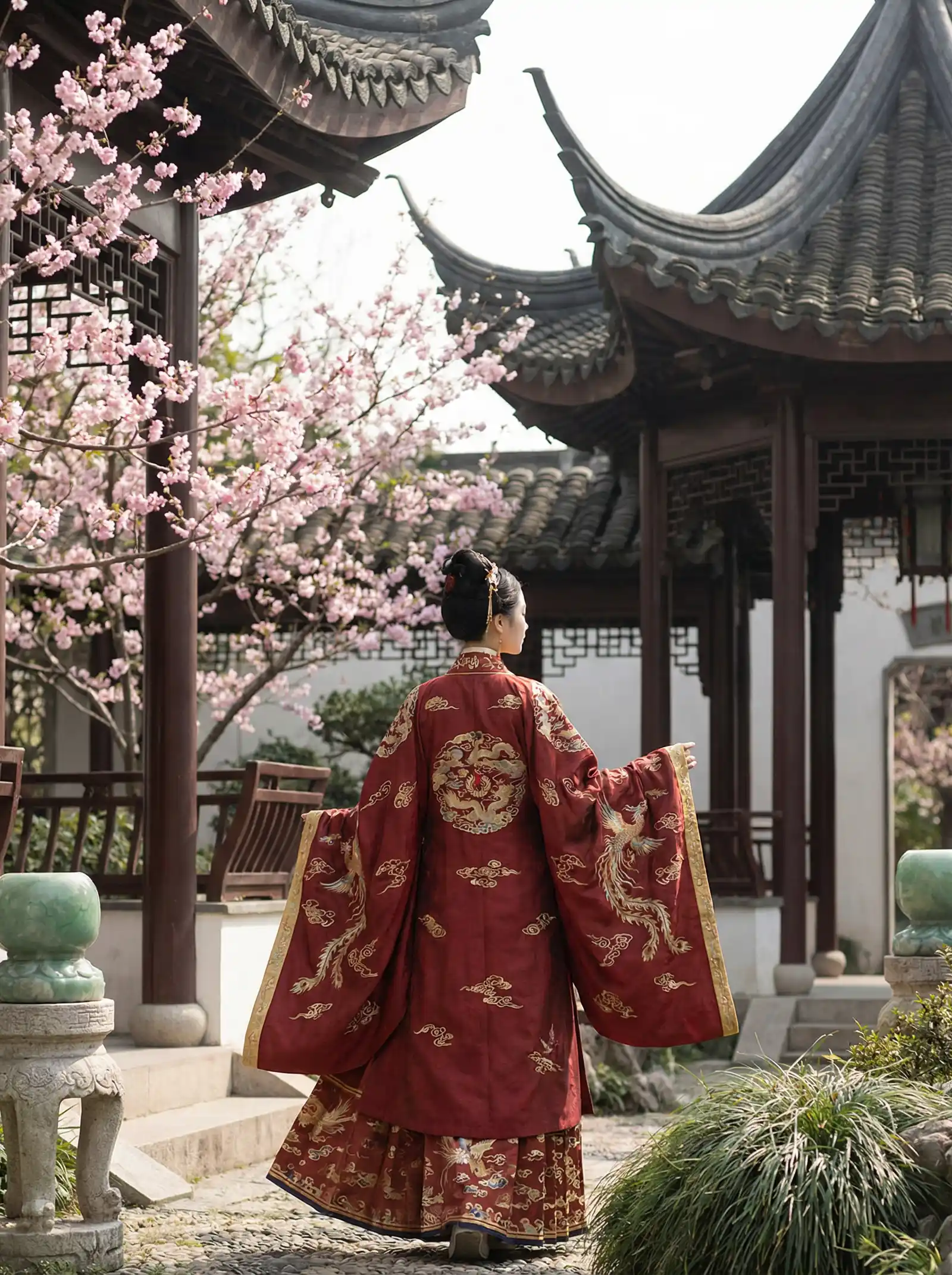 刺青女杀手 明制汉服红色凤凰刺绣